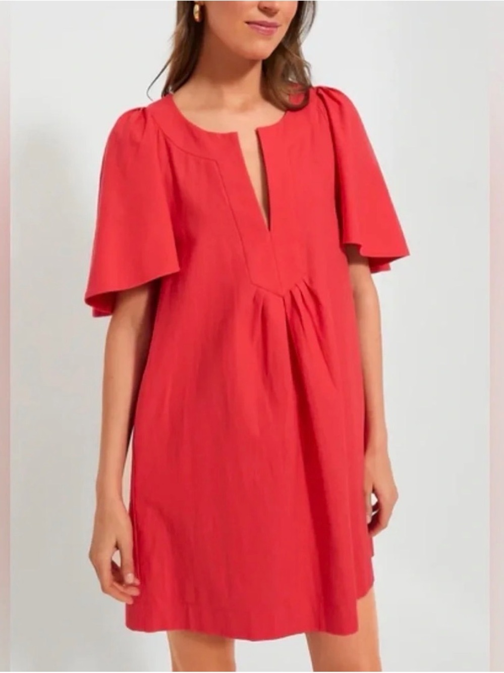 Pomander Place Tuckernuck Coral Finley V-Slit Flutter-Sleeve Dress Size M